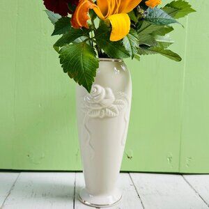 Vintage Lenox Vase Ivory Embossed Flowers Bud Vase Farmhouse Decor Cottagecore